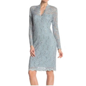 Marina Women's Long-Sleeve Lace Sequin Dress
